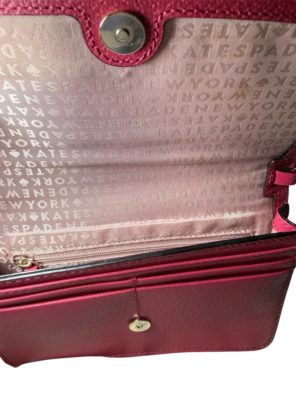 GUC Kate Spade Magenta Pebbled Leather Flap Crossbody Bag